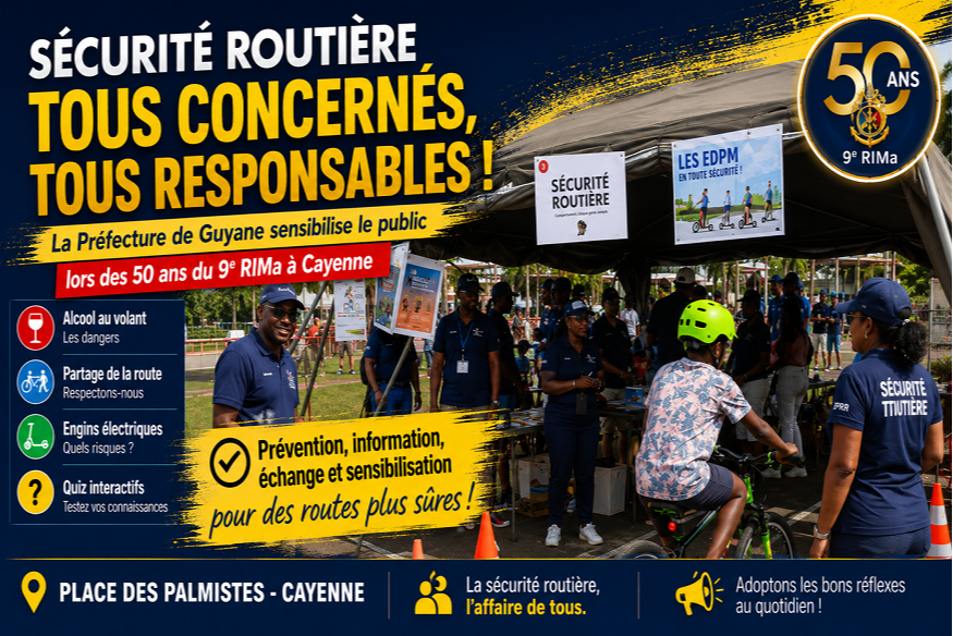 Sécurité routière en Guyane : la Préfecture mobilise le public lors des 50 ans du 9e RIMa à Cayenne